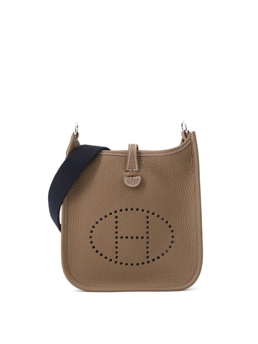 Hermes Shoulder Bag Evelyne TPM 1 Amazone Etoupe Blue Indigo Silver Taurillon